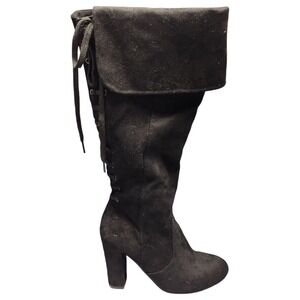 Seven‎ Dials Tall Boots Women's Size 7 Black Suede Solid Block Heel Side Zipper